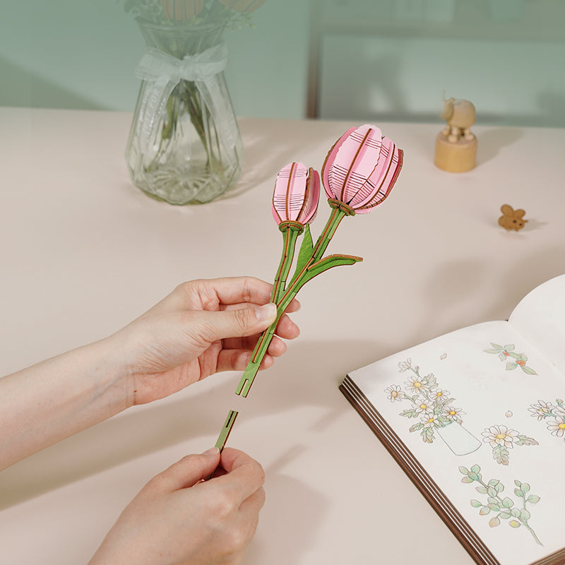 Rowood DIY Wooden Flower Pink Tulip TW082