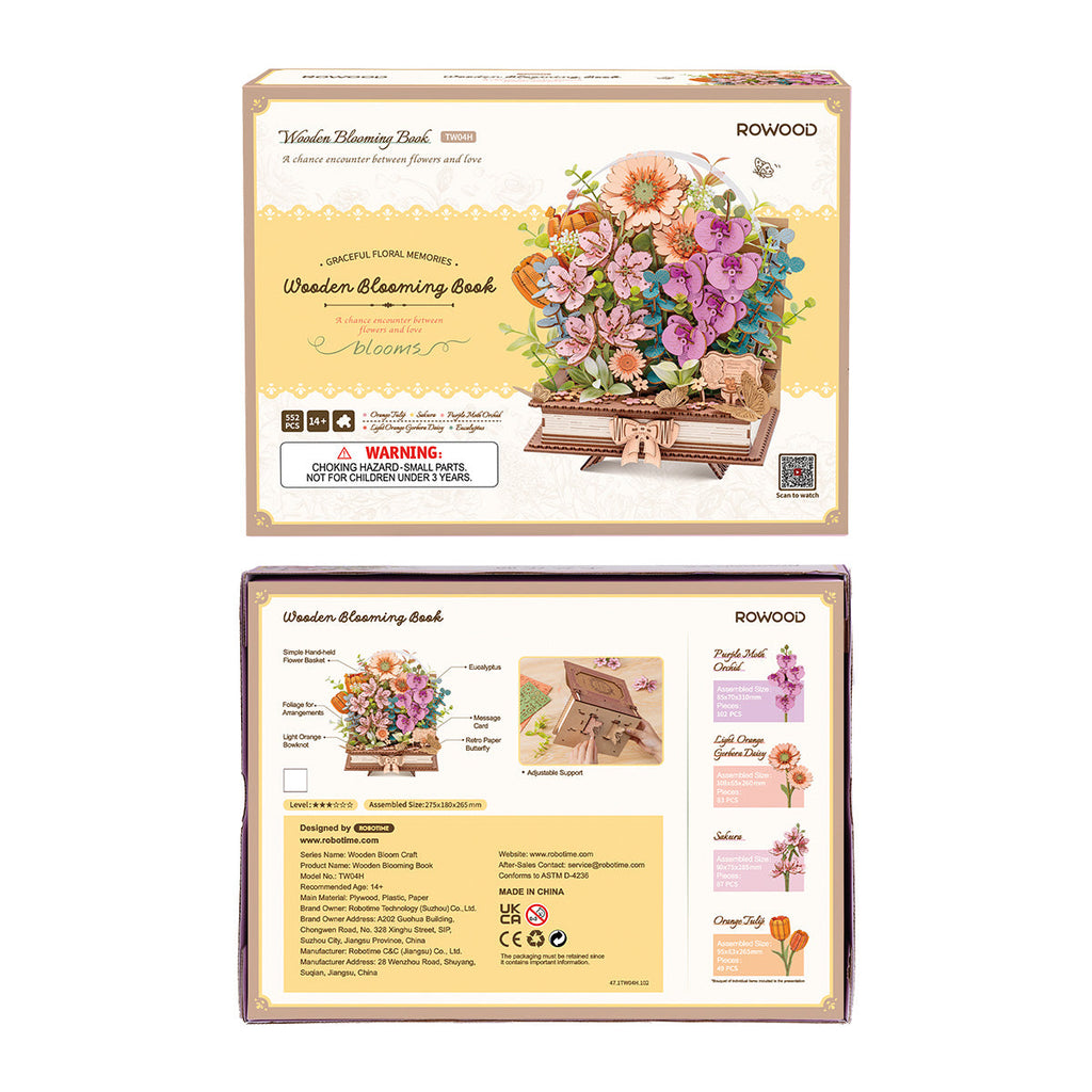 Rowood DIY 3D Flower Puzzle - Wooden Blooming Book TW04H