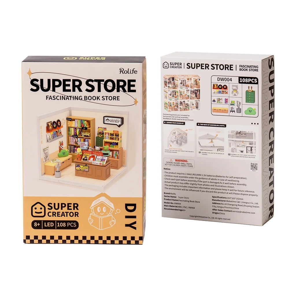 Rolife Fascinating Book Store Super Creator Miniature House DW004