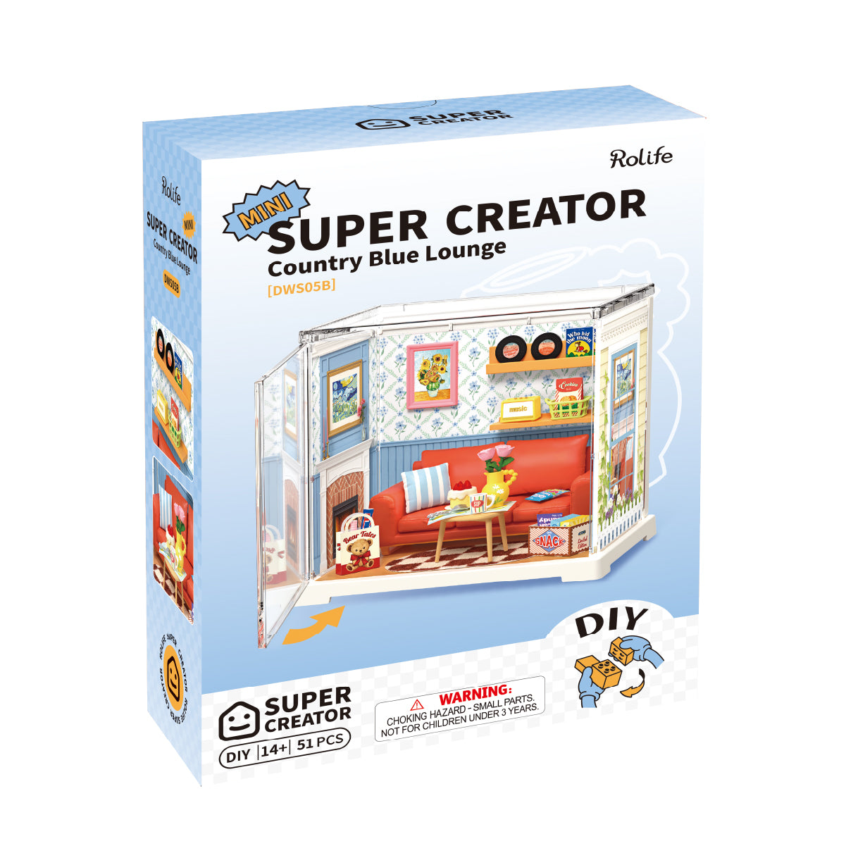 Rolife Country Blue Lounge Mini Super Creator DIY Miniature House DWS05B