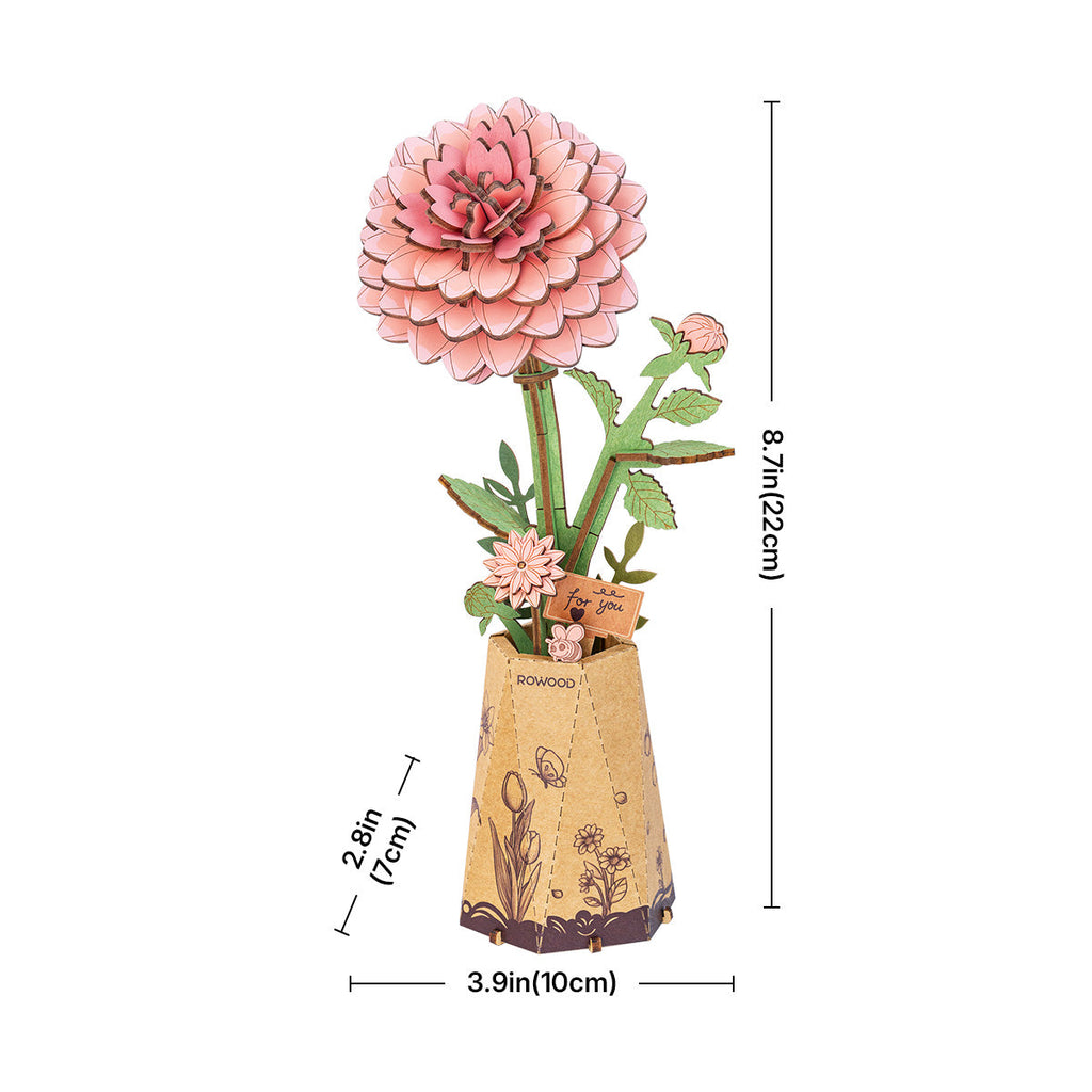 Rowood Pink Dahlia TW131 - DIY Wooden Flower 3D Puzzle